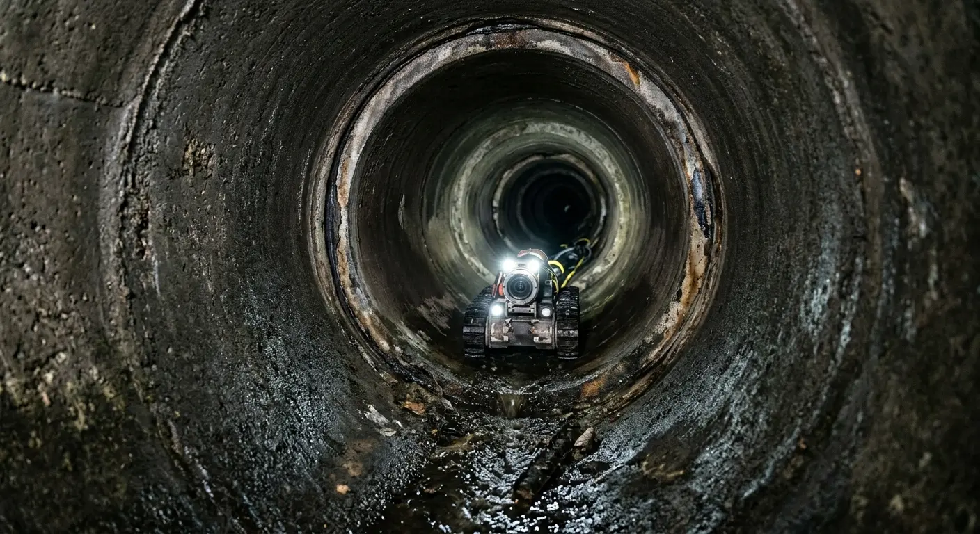 Robotic sewer camera inspecting pipe interior for Sewer Line Cleaning in Westbrook
